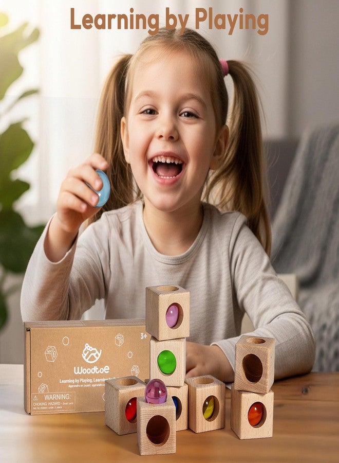 Woodtoe Wooden Building Blocks Set for Toddlers, Montessori Stacking Toys for 3 4 5 6 Year Old, Rainbow Acrylic Ball Blocks with Wooden Blocks, Educational Sensory Birthday Gifts for Kid Age 3-5 - Image 2